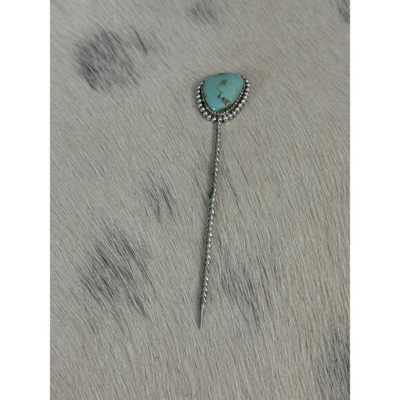 HUGE Sterling Silver 4” Blue Kingman Turquoise Hair Pin Wedding Accesory Bun 925 main image 10